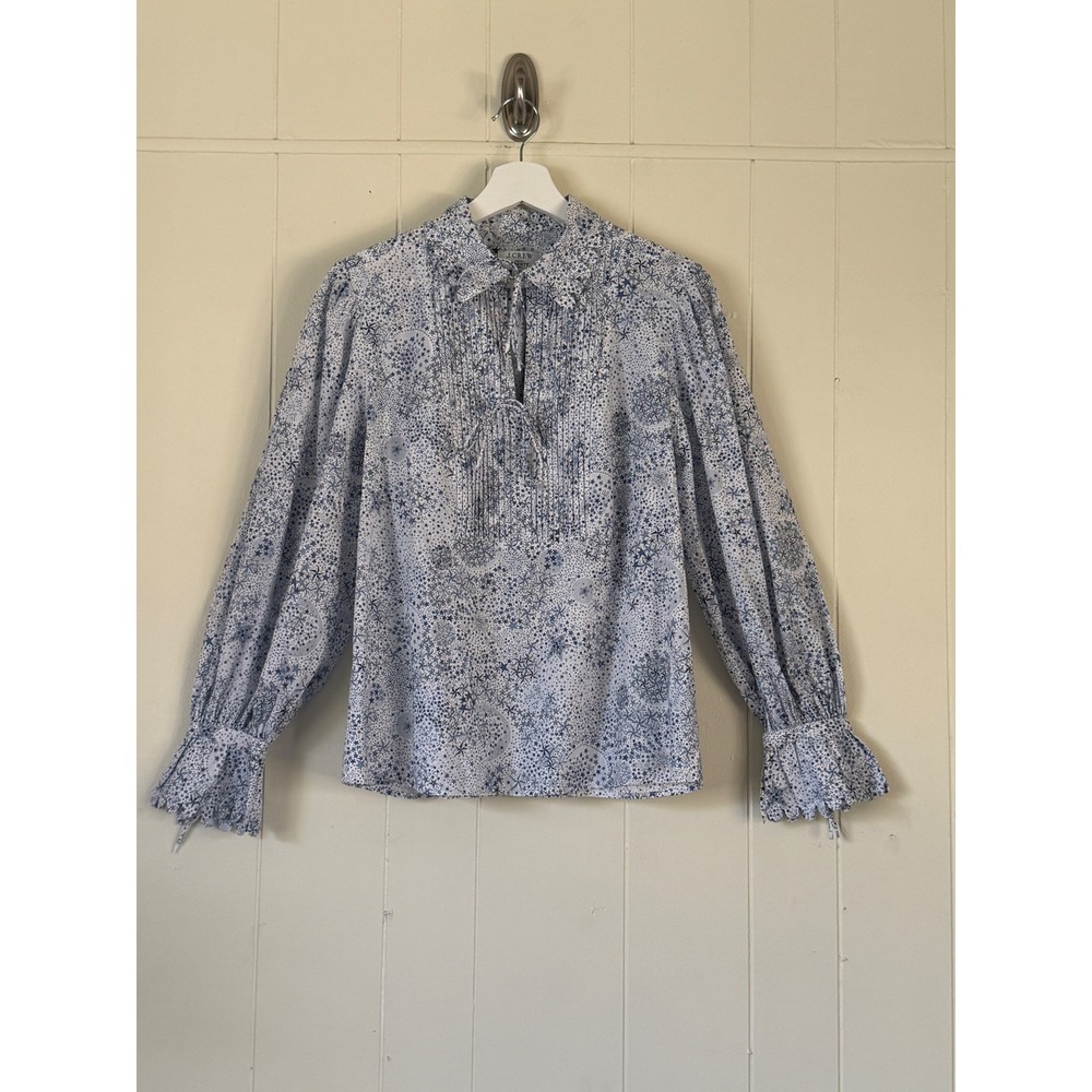 J.Crew Womens Liberty Fabric Star Print Pintuck Tie Neck Blouse Size M Preppy